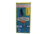 CANETA PAPERMATE KM 100 RT 1.0 MEDIA AZUL TB TRANSP C/12 